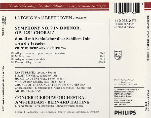 Ludwig van Beethoven - Concertgebouworkest, Concertgebouw Chorus, Bernard Haitink : Symphonie Nr. 9 (CD, Album, RE)