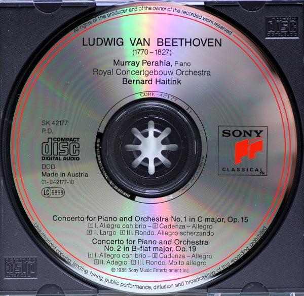 Ludwig van Beethoven - Murray Perahia, Concertgebouworkest, Bernard Haitink : Piano Concertos Nos. 1 & 2 (CD, Album, RE)