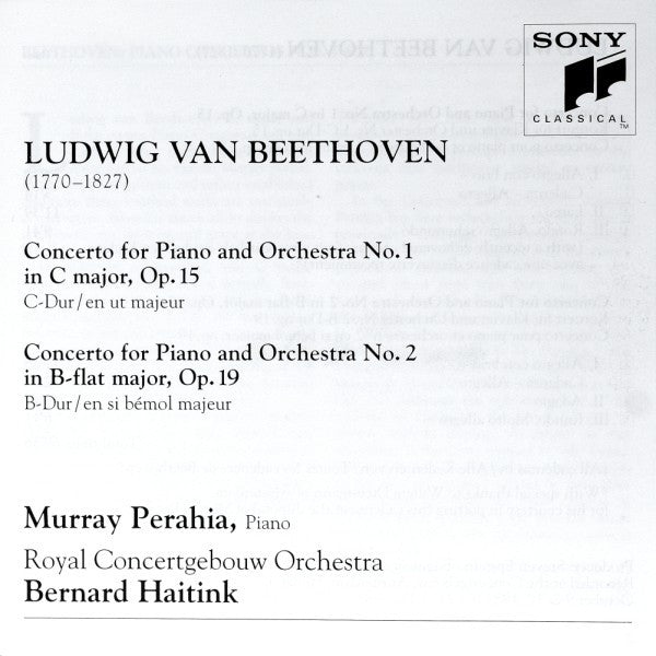 Ludwig van Beethoven - Murray Perahia, Concertgebouworkest, Bernard Haitink : Piano Concertos Nos. 1 & 2 (CD, Album, RE)