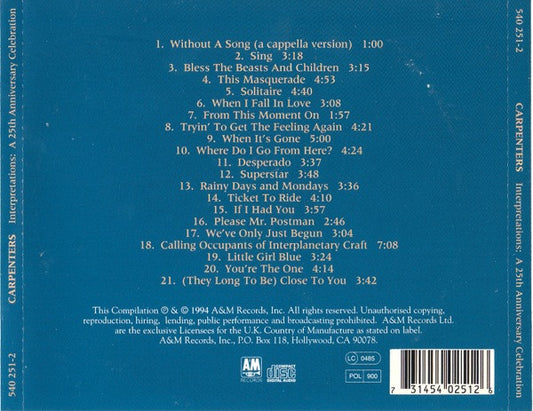 Carpenters : Interpretations: A 25th Anniversary Collection (CD, Comp)