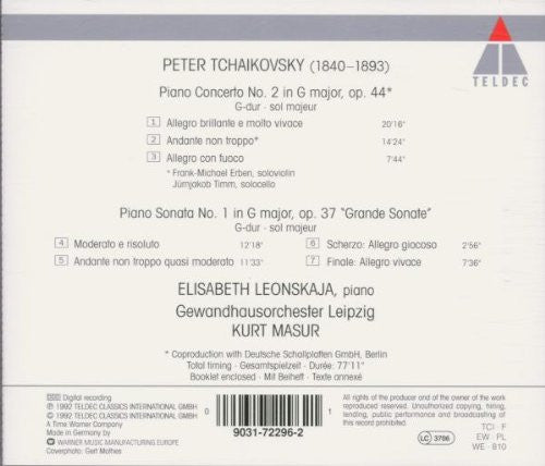 Pyotr Ilyich Tchaikovsky / Elisabeth Leonskaja, Kurt Masur, Gewandhausorchester Leipzig : Piano Concerto No. 2 / Piano Sonata In G Major (CD, Album)