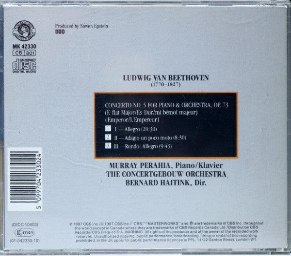 Beethoven*, Murray Perahia, Concertgebouw Orchestra*, Bernard Haitink : Piano Concerto No. 5 "Emperor" "L'Empereur" (CD)
