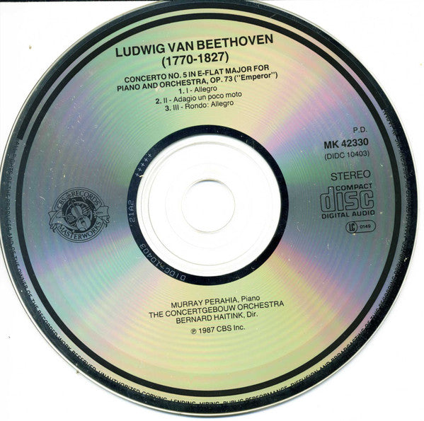 Beethoven*, Murray Perahia, Concertgebouw Orchestra*, Bernard Haitink : Piano Concerto No. 5 "Emperor" "L'Empereur" (CD)