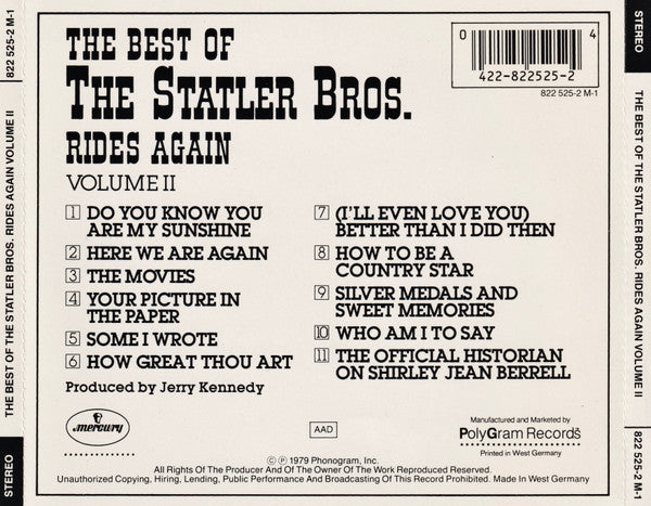The Statler Brothers : The Best Of The Statler Bros. Rides Again Volume II (CD, Comp)
