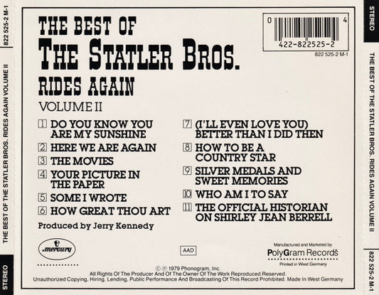 The Statler Brothers : The Best Of The Statler Bros. Rides Again Volume II (CD, Comp)