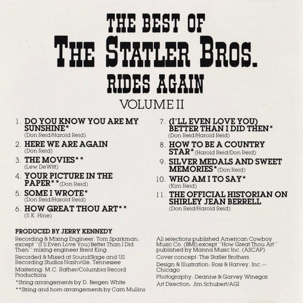 The Statler Brothers : The Best Of The Statler Bros. Rides Again Volume II (CD, Comp)
