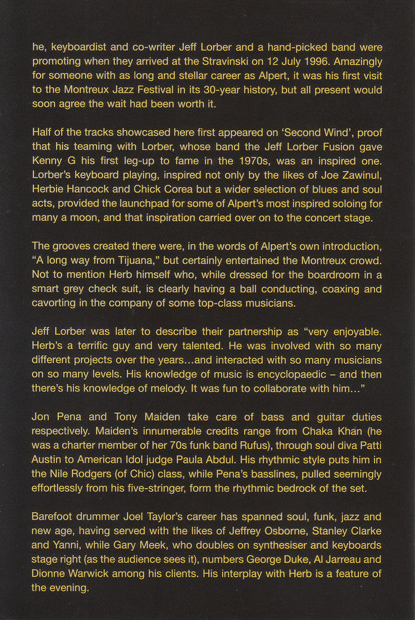 Herb Alpert With The Jeff Lorber Band : Live At Montreux 1996 (DVD-V, Multichannel, PAL)