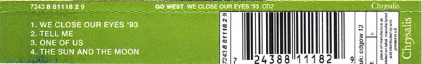 Go West : We Close Our Eyes '93 (CD, EP, Single, CD2)