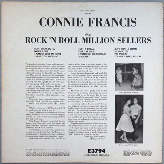 Connie Francis : Connie Francis Sings Rock N' Roll Million Sellers (LP, Mono, RP, MGM)