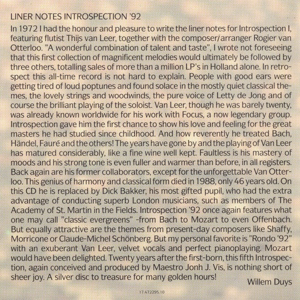 Thijs Van Leer : Introspection 92 (CD, Album)