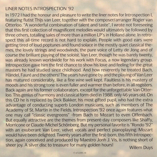 Thijs Van Leer : Introspection 92 (CD, Album)