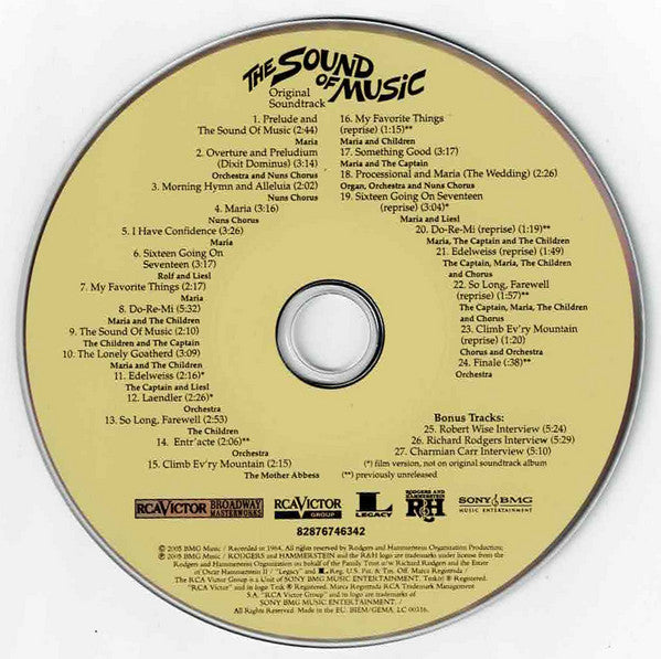 Rodgers & Hammerstein / Julie Andrews, Christopher Plummer, Irwin Kostal : The Sound Of Music (Original Soundtrack) (CD, Album, RE, S/Edition, 40t)