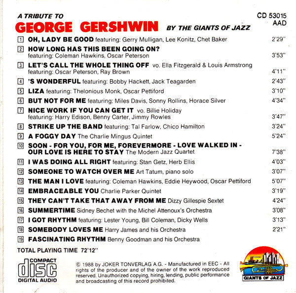 Various : A Tribute To George Gershwin By The Giants Of Jazz (CD, Comp)