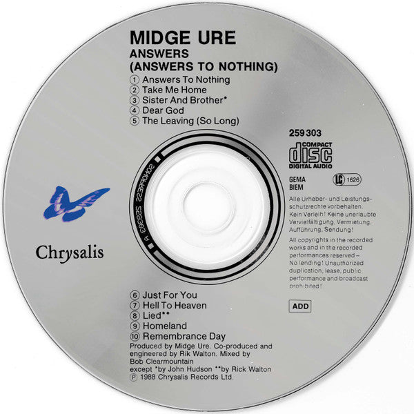 Midge Ure : Answers To Nothing (CD, Album)