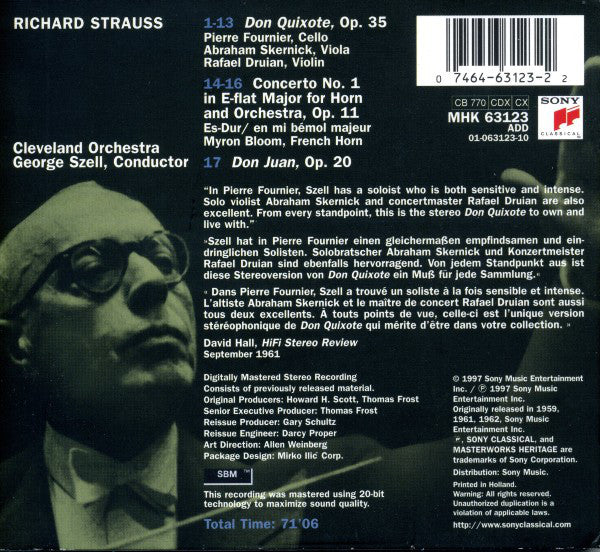 Richard Strauss - The Cleveland Orchestra, George Szell : Don Quixote • Don Juan • Horn Concerto No. 1 (CD, Comp, RE, RM, Dig)