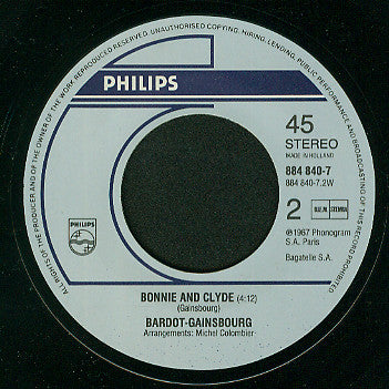 Brigitte Bardot & Serge Gainsbourg : Je T'aime Moi Non Plus (7", Single)