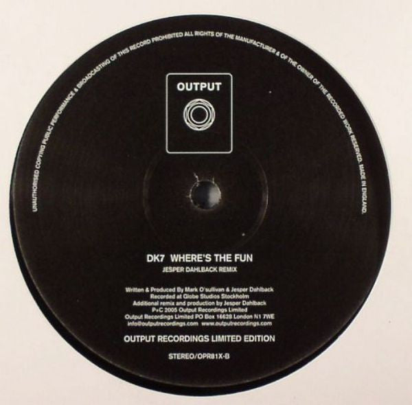 DK7 : Where's The Fun (Jesper Dahlback Remix) (12", S/Sided, Ltd)