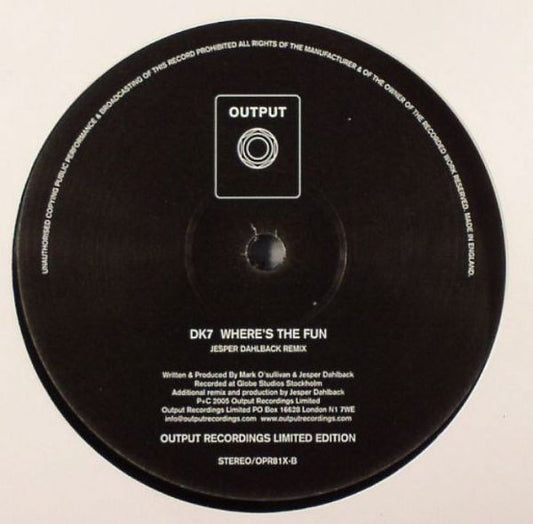 DK7 : Where's The Fun (Jesper Dahlback Remix) (12", S/Sided, Ltd)