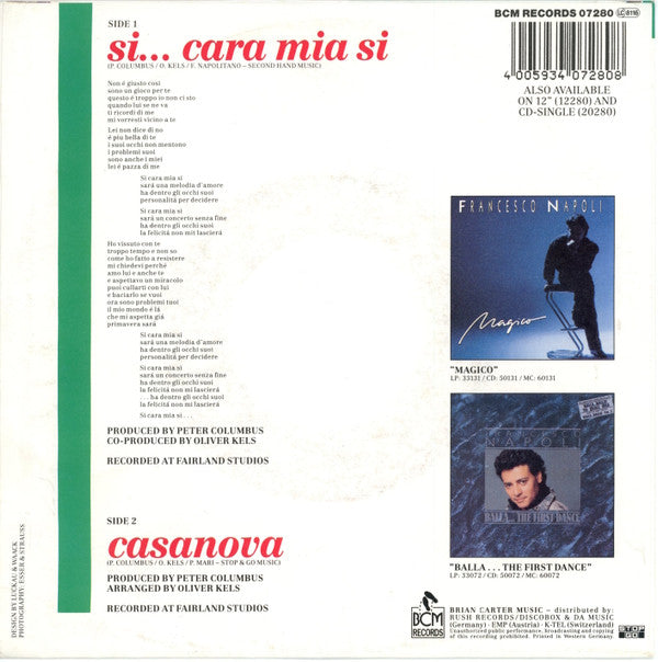 Francesco Napoli : Si ... Cara Mia Si (7", Single)