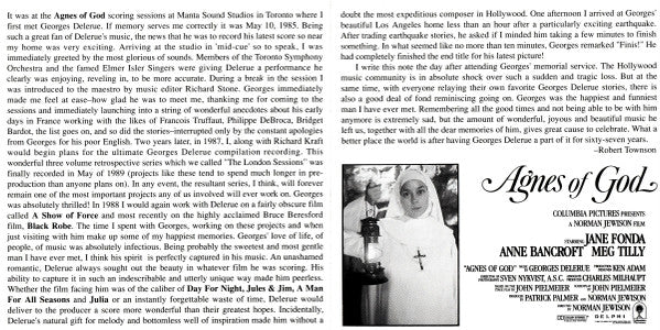 Georges Delerue : Agnes Of God (Original Motion Picture Soundtrack) (CD, Album, RP)