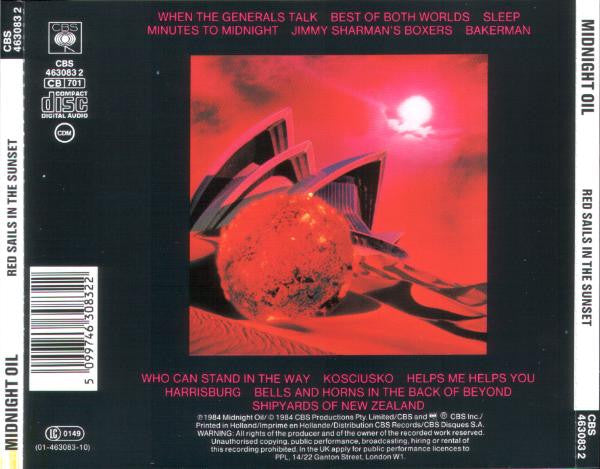 Midnight Oil : Red Sails In The Sunset / Place Without A Postcard / 10, 9, 8, 7, 6, 5, 4, 3, 2, 1 (3xCD + Box, Comp)