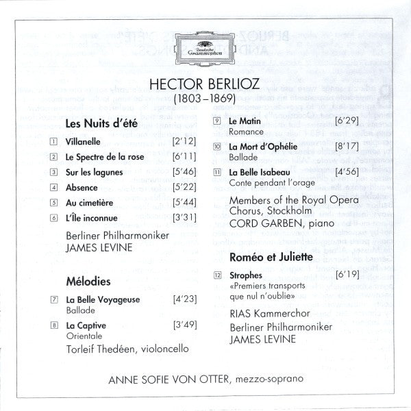 Anne Sofie Von Otter Sings Hector Berlioz, Berliner Philharmoniker, James Levine (2), Cord Garben : Les Nuits D'Été · Mélodies (CD, Comp)