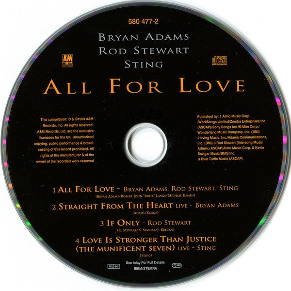 Bryan Adams, Rod Stewart, Sting : All For Love (CD, Maxi)