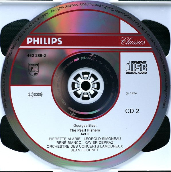 Georges Bizet - Pierrette Alarie, Leopold Simoneau, René Bianco, Xavier Depraz, Orchestre Des Concerts Lamoureux, Jean Fournet : The Pearl Fishers (2xCD, RE)