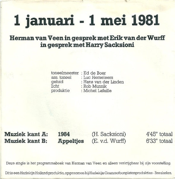 Herman van Veen, Erik van der Wurff & Harry Sacksioni : Gesprek Tussen Herman van Veen / Harry Sacksioni / Erik van Der Wurff (7", Single)