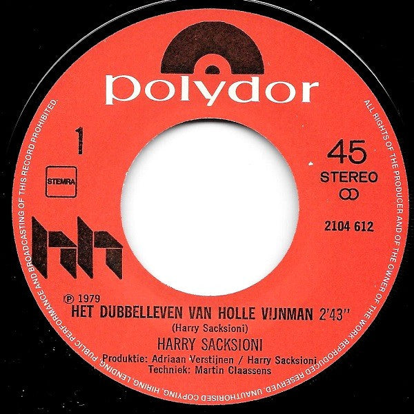 Harry Sacksioni : Het Dubbelleven Van Holle Vijnman (7", Single)