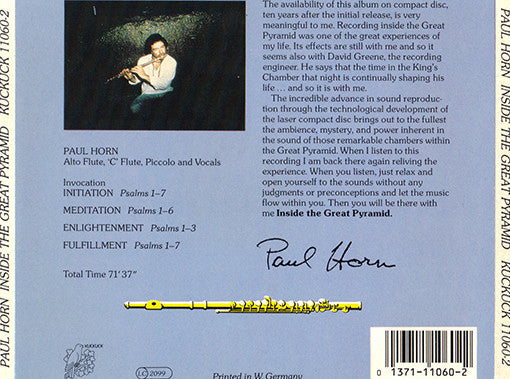 Paul Horn : Inside The Great Pyramid (CD, Album, RE)