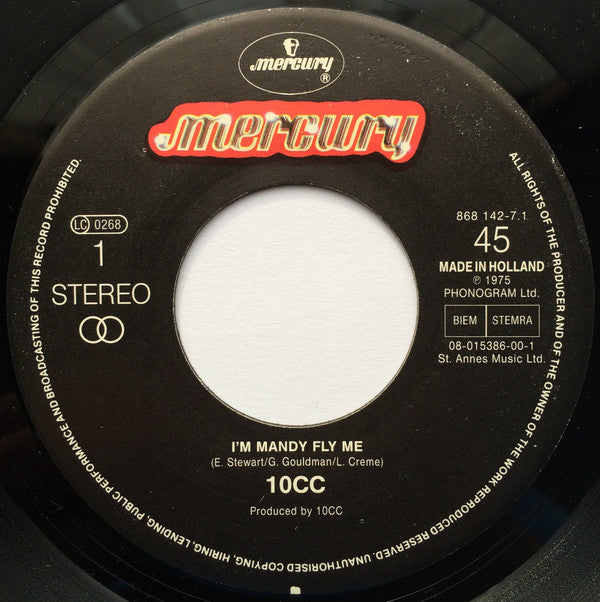10cc : I'm Mandy Fly Me (7", Single)