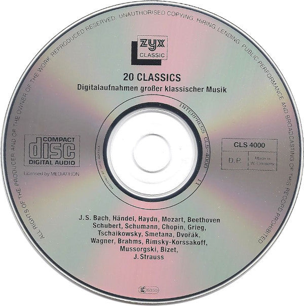 Various : 20 Classics - Digitalaufnahmen Großer Klassischer Musik (CD, Comp)