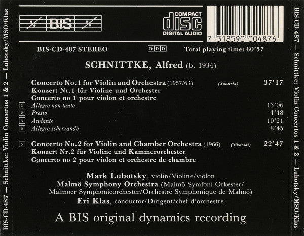 Alfred Schnittke, Mark Lubotsky, Eri Klas, Malmö Symphony Orchestra : Violin Concertos No. 1 & No. 2 (CD)
