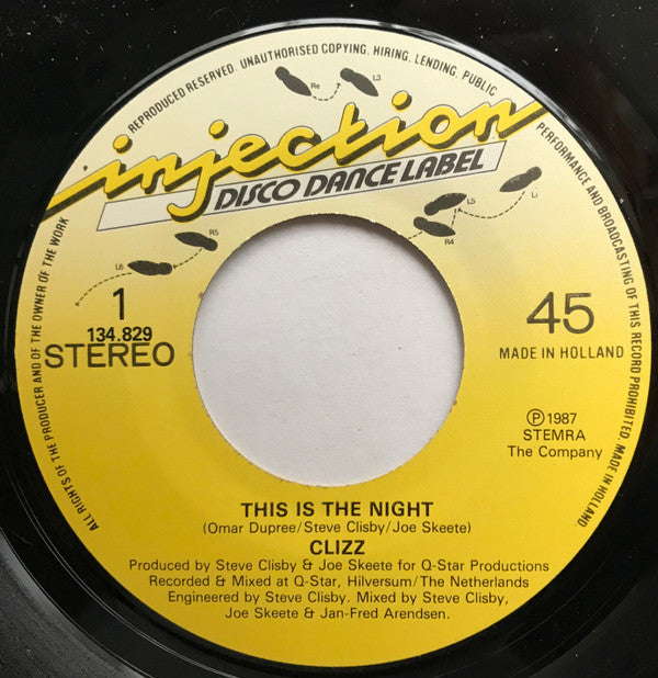 Clizz : This Is The Night (7", Single)