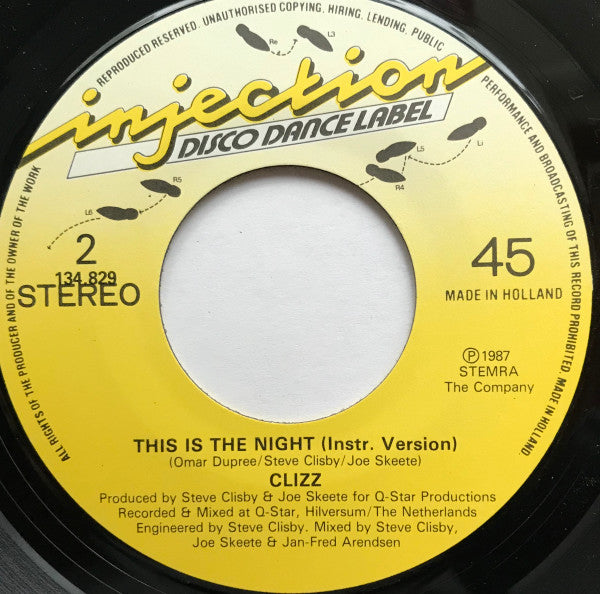 Clizz : This Is The Night (7", Single)