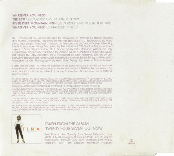 Tina Turner : Whatever You Need (CD, Single, Enh)