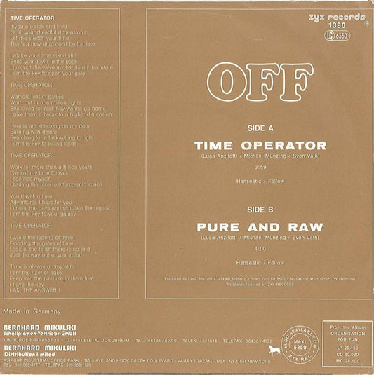 Off : Time Operator (7", Single)