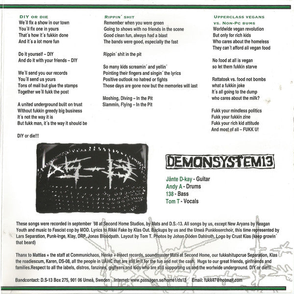 Demon System 13 : For The Kids, Not The Business - Umeå Hardcore 1998 (7")