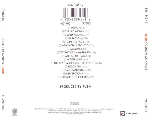 Rush : A Show Of Hands (CD, Album)