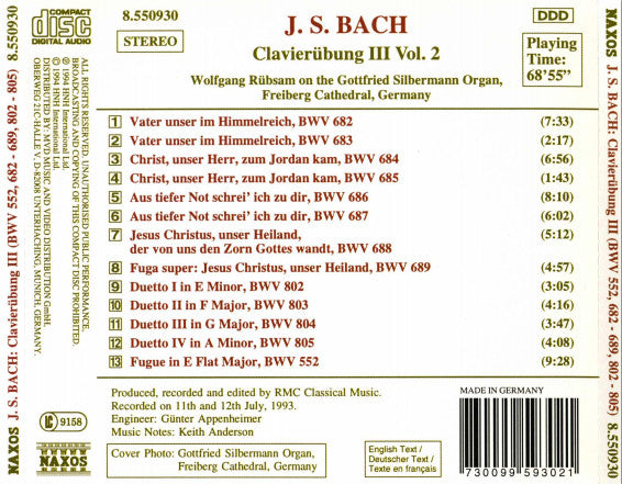 Johann Sebastian Bach, Wolfgang Rübsam (2) : Clavierübung III: Volume 2 (CD, Album)