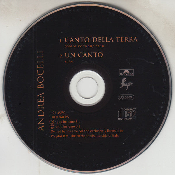 Andrea Bocelli : Canto Della Terra (CD, Single, Car)