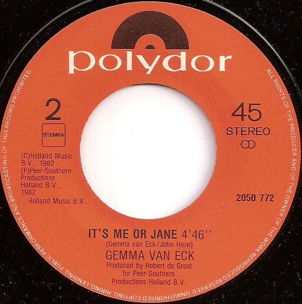 Gemma van Eck : For The First Time / It's Me Or Jane (7", Single)
