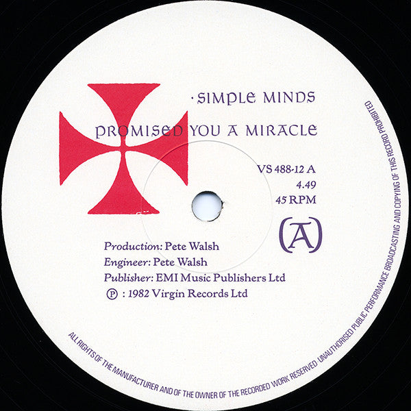 Simple Minds : Promised You A Miracle (12", Single, EMI)