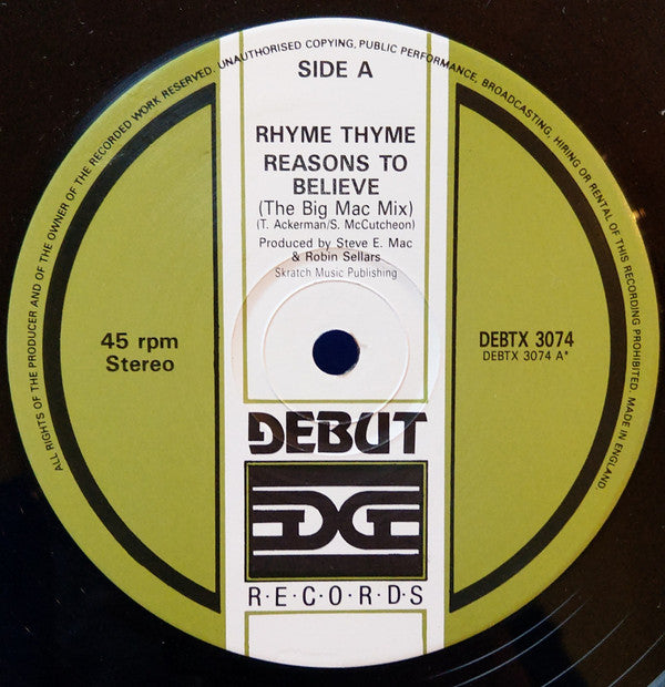 Rhyme Thyme : Reasons To Believe (12")