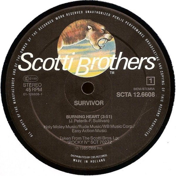 Survivor : Burning Heart / Eye Of The Tiger (12", Maxi)