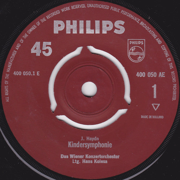 Wiener Konzertorchester, Hans Kolesa : Kindersymphonie / Musikalische Schlittenfahrt (7", Mono)