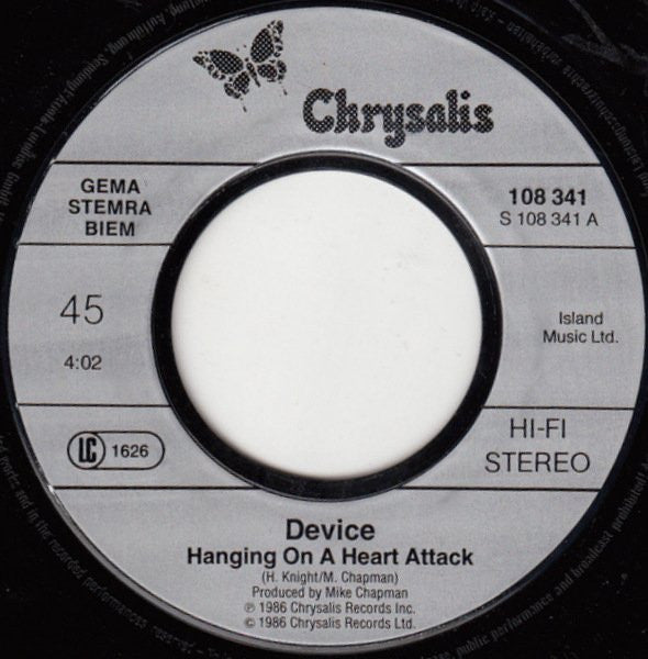 Device (2) : Hanging On A Heart Attack (7", Single)