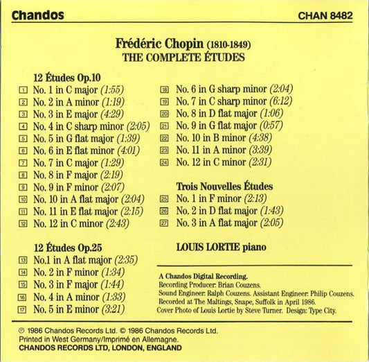 Frédéric Chopin - Louis Lortie : The Complete Etudes - Op.10, Op.25, Trois Nouvelles Etudes (CD, Album)