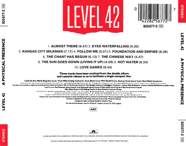 Level 42 : A Physical Presence (CD, Album)